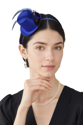 BABEYOND Mini Top Fascinators Hats for Women Feather 1920s Costume Hat - color: Blue
