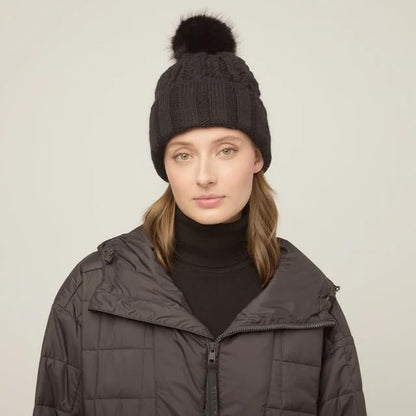 Tilley Unisex Adult Pom Pom Cable Beanie - color: Black, size: One Size
