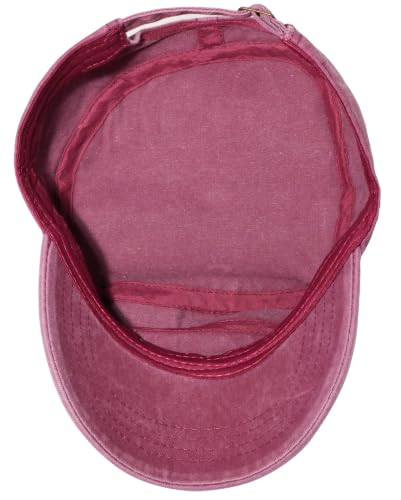 Studded Military Cap for Women Men Cadet Army Cap Flat Top Hat - color: Wine Red