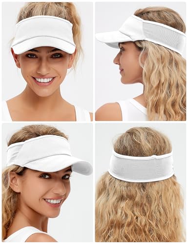 vidsel Sport Sun-Visor Hat Men Women, Summer UV Protection Stretchy Visor - color: White