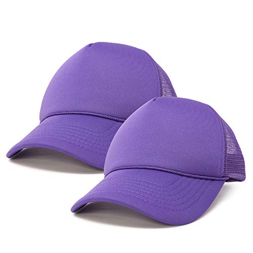 DALIX Solid Blank Trucker Hats Caps 2 Pack - color: Purple