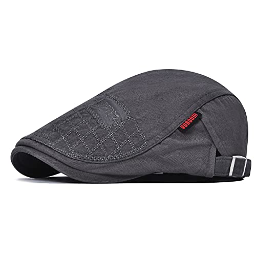 VOBOOM Men Cotton Adjustable Newsboy Beret Ivy Cap Cabbie Flat Hat - color: Grey