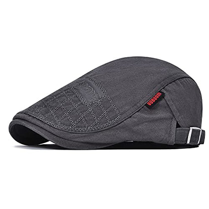 VOBOOM Men Cotton Adjustable Newsboy Beret Ivy Cap Cabbie Flat Hat - color: Grey