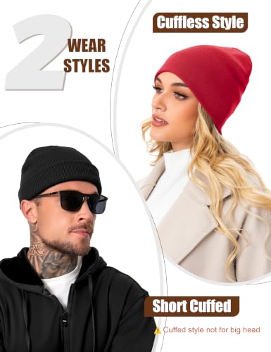 ROYBENS 100% Cotton Cuffless Beanie for Men Women Knit Fisherman Skull Cap - color: Red