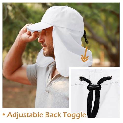 Solaris Mens Sun Hat Neck Flap 2 in 1 Foldable Waterproof UPF 50+ Baseball Cap Fishing Hiking Outdoor - color: #5 Wihte