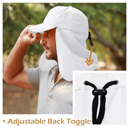 Solaris Mens Sun Hat Neck Flap 2 in 1 Foldable Waterproof UPF 50+ Baseball Cap Fishing Hiking Outdoor - color: #5 Wihte
