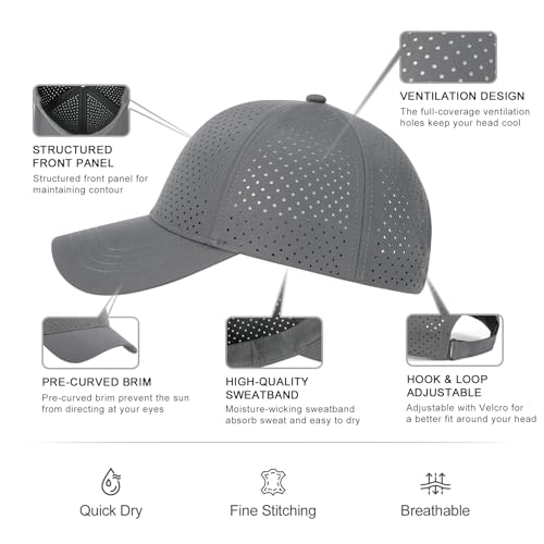 FEINION Men Laser Mesh Breathable Snapback Baseball Cap - color: Dark Grey