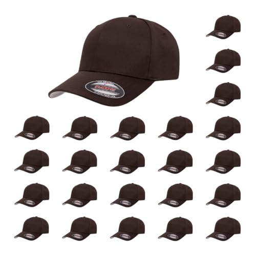Flexfit 24-pk Wooly Combed Baseball Cap | Stretch Fitted (Brown,L/XL)
