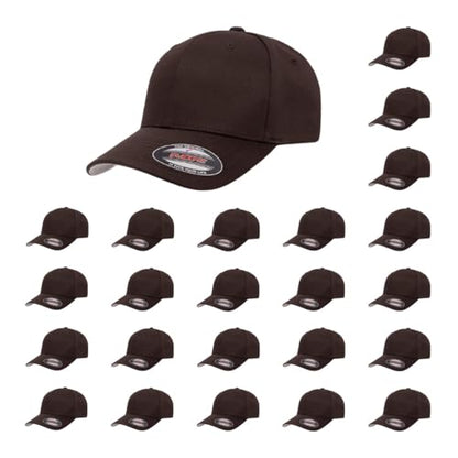 Flexfit 24-pk Wooly Combed Baseball Cap | Stretch Fitted (Brown,L/XL)