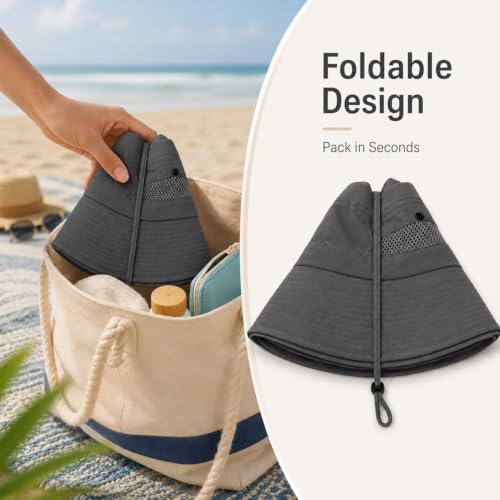 Wide Brim Sun Hat for Men Women UV Protection Bucket Fishing Hats - color: Dark Gray Solid