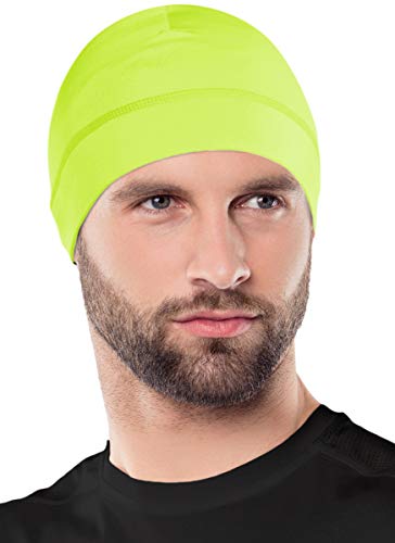 OutdoorEssentials Skull Cap Helmet Liner - Thermal Fleece for Cycling Gear - Stretch Fit Mens Beanie - Lightweight Skull Caps - color: Yellow