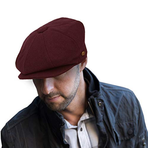 Men's Classic 8 Panel Wool Blend Newsboy Snap Brim Collection Hat - color: Burgundy, size: X-Large