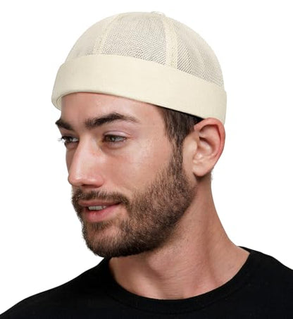 DIYDECAL Mens Mesh Brimless Cap,Summer Skullcap Docker Beanie Hat - color: Beige