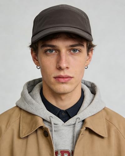CLAPE Short Brim 5 Panel Hat, Low Profile Breathable Cotton Cap - color: Bs25dy07-brown