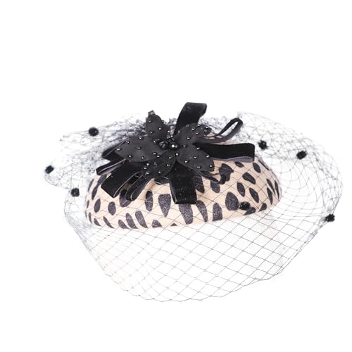 Fascinator Hats for Women with Veil Vintage Leopard Print Pillbox Hat - color: Leopard