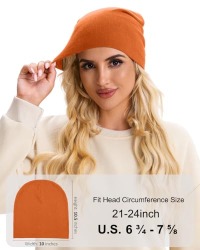 vidsel 100% Cotton Slouchy Beanie for Women Men, Thin Beanies Winter Hat - color: Orange