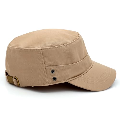Cotton Military Caps for Men Women Unisex Flat Top Hat Adjustable Cadet Army Cap - color: Beige