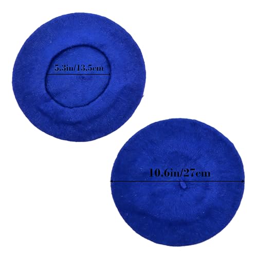 Classic French Beret Hat 10.6 Inch Width Wool Beret Hat for Women - color: Royal Blue