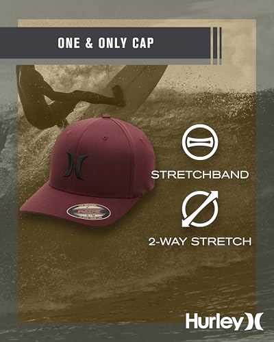 Hurley Mens Textured Fitted Baseball Cap, Moisture Wicking, Curved Brim - color: Mahogany, size: Small-Medium