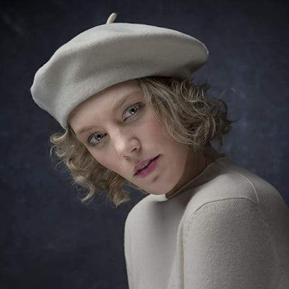 Women's Beret Cashmere Wool French Hat Made in EU Women Autumn Winter - color: Light Blue, size: 6 7/8