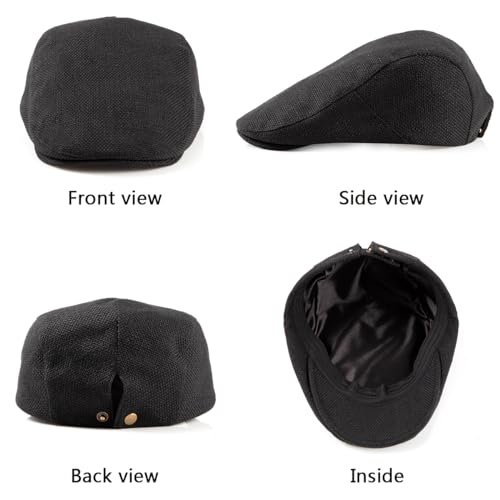 LADYBRO 2-Pack Unisex Flat Cap Newsboy Hats for Men Women Casual Adjustable - color: Black+khaki