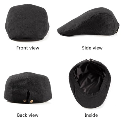 LADYBRO 2-Pack Unisex Flat Cap Newsboy Hats for Men Women Casual Adjustable - color: Black+khaki