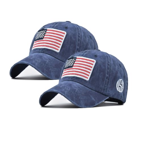 2-Pack USA Flag Hats for Men Baseball American Flag Hats for Men USA Cap USA Tactical Washed for Women - color: Nany+nany
