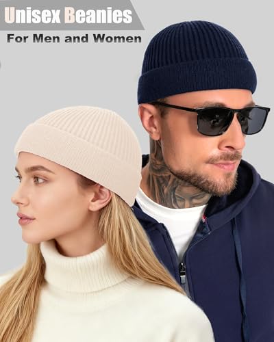 ROYBENS Short Fisherman Beanie for Men Women Wool Knit Warm Winter Hat Swag - color: 1pcs-navy Blue