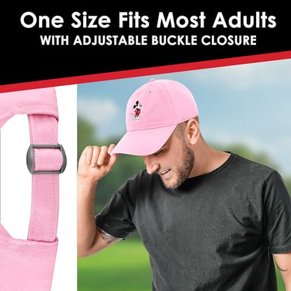Disney Mickey Mouse Embroidered Cotton Adjustable Dad Hat with Curved Brim - color: Pink