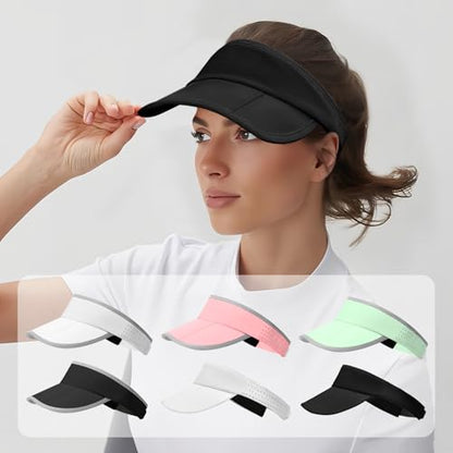 Women's Sun Visor Hat - Foldable Golf Hats Adjustable Quick Dry Running Tennis Cap, UV Protection Beach Hat for Women - color: Solid Black