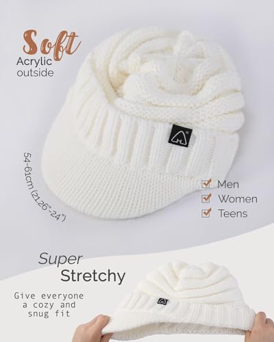 Hat Hut Beanie Hats for Women Men Satin Lined Winter Hats for Women Slouchy Beanies Satin Lined Beanie with Brim Visor - color: White
