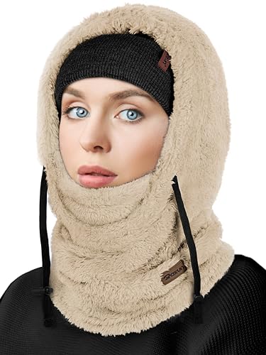 ROXUN Ski Mask Fleece Balaclava, Windproof Face Mask Winter Warm Neck Cover - color: Beige