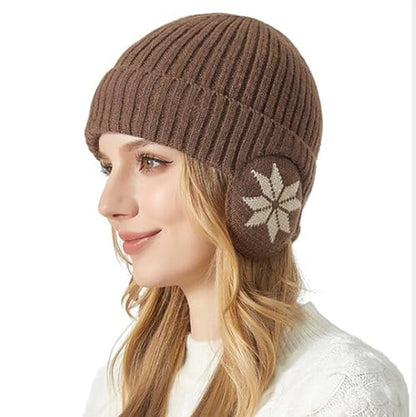 Knit Beanie Hat with Earflaps – Winter Warm Thick Fleece Lined Ski Skull Cap for Men Women - color: Khaki