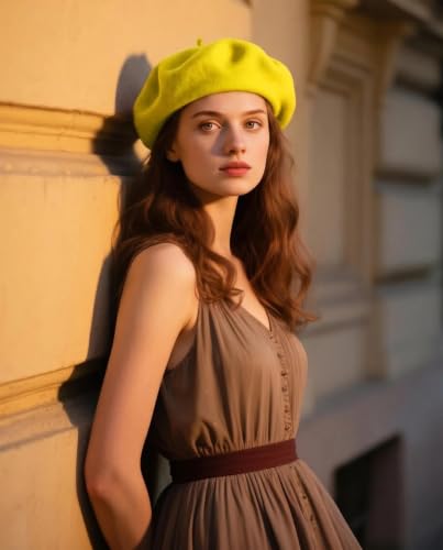 Wool French Beret Hats for Women Classic Winter Beanie Cap - color: Yellow