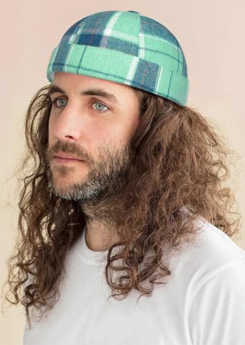 DIYDECAL Striped Plaid Brimless Worker Cap,Retro Skullcap Docker Hat for Men Womens - color: Green