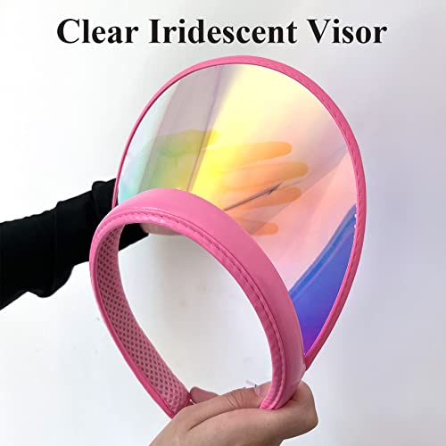 2 Pack Sun Visor Hats Women Men Clip-on Iridescent Clear Sport Outdoor Cap - color: 2pack,pink