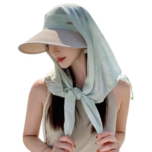Sun Hats for Women Sun Protection Wide Brim Shawl with Neck Flap Hiking Visor Hat Outdoor UV Summer Beach hat - color: Green