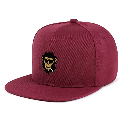 Smoking Monkey Hip-Hop Snapback Hat Embroidered Baseball Cap Wild Animal Funny - color: 11. Maroon