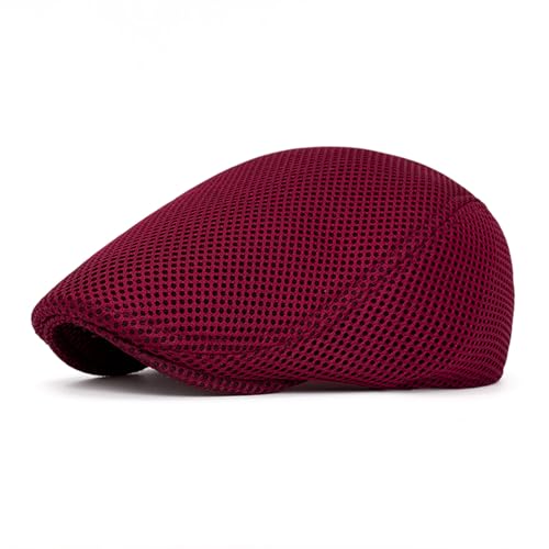 meioro Men's Mesh Flat Cap Summer Breathable Newsboy Hats Beret Ivy Cap Gatsby Irish Cabbie Driving Hat Full Head Wrap - color: Wine Red