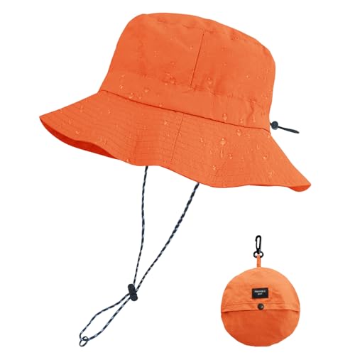 PFFY Packable Sun Bucket Hat for Men Women Outdoor UV Protection Sun Hats - color: Orange