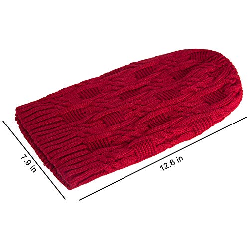 Surblue Unisex Trendy Beanie Warm Oversized Chunky Cable Knit Slouchy Woolen Hat - color: Wine Red