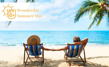 Beach Sun Straw Hats for Women, UPF 50+ UV Sun Protection Summer Straw Hat - color: B - Bege
