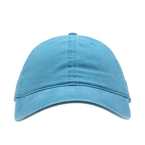The Vintage Year Washed Cotton Low Profile Dad Hat, 6 Panel Soft Crown Baseball Cap, Brass Buckle, One Size Fits Most - color: Faded Lake Blue