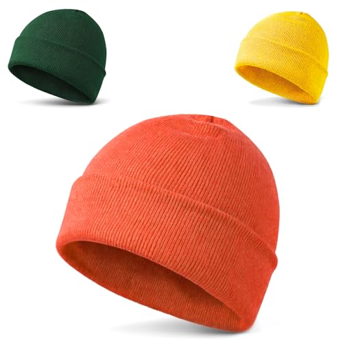LAKIBOLE Beanie Hats for Men Spring Summer Autumn Winter Slouchy Beanies for Women Teenage Boys Girls - color: 3pack(orange-red/Yellow/Green)
