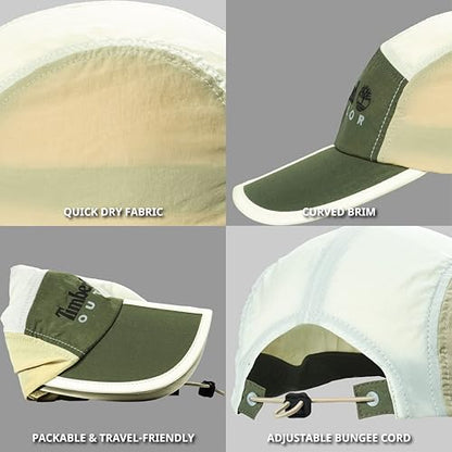 Timberland Mens Split Brim Foldable Camp Hat, Adjustable Panel Hat, Lightweight - color: Antique White Multi (Dark Green)
