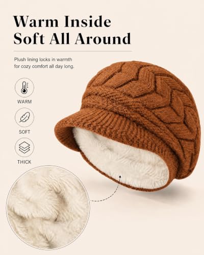 YSense 2 Pack Womens Winter Hats Warm Knit Beanie with Visor - color: Black Dark Orange
