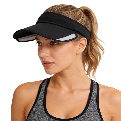 Summer Sun Visor Hat with Retractable Brim, Sun Golf Visor Hats Beach Hats for Men Women - color: Black-1