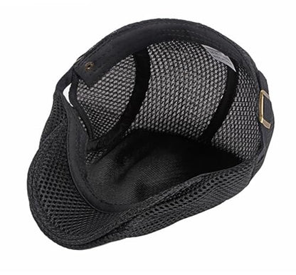 DIYDECAL Mens Breathable Mesh Summer Hat Adjustable Newsboy Beret Ivy Cap Cabbie Flat Cap - color: Black