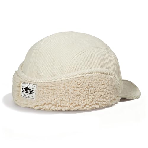 Clakllie Winter Earflaps Hat Short Brim Baseball Cap with Ear Flap Warm Trapper Hat Soft 5 Panel Style Russian Hats - color: Cdus-bsdt2501-beige