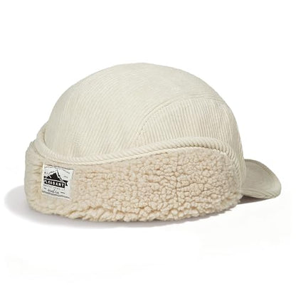 Clakllie Winter Earflaps Hat Short Brim Baseball Cap with Ear Flap Warm Trapper Hat Soft 5 Panel Style Russian Hats - color: Cdus-bsdt2501-beige